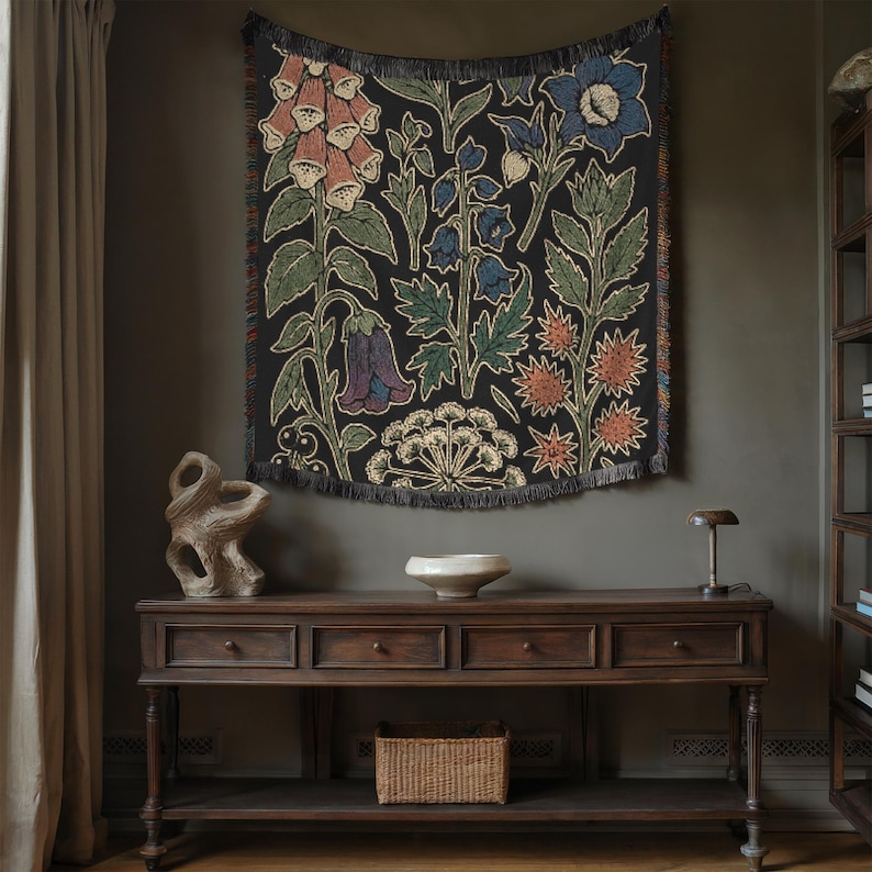 Poisonous Plants Witchy Blanket Nightshade Deadly Nightshade Datura Moonflower Devils Trumpet Hemlock Foxglove Aconite Woven Goth Tapestry image 2