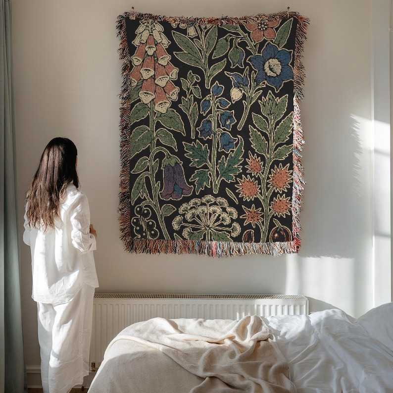 Poisonous Plants Witchy Blanket Nightshade Deadly Nightshade Datura Moonflower Devils Trumpet Hemlock Foxglove Aconite Woven Goth Tapestry image 5