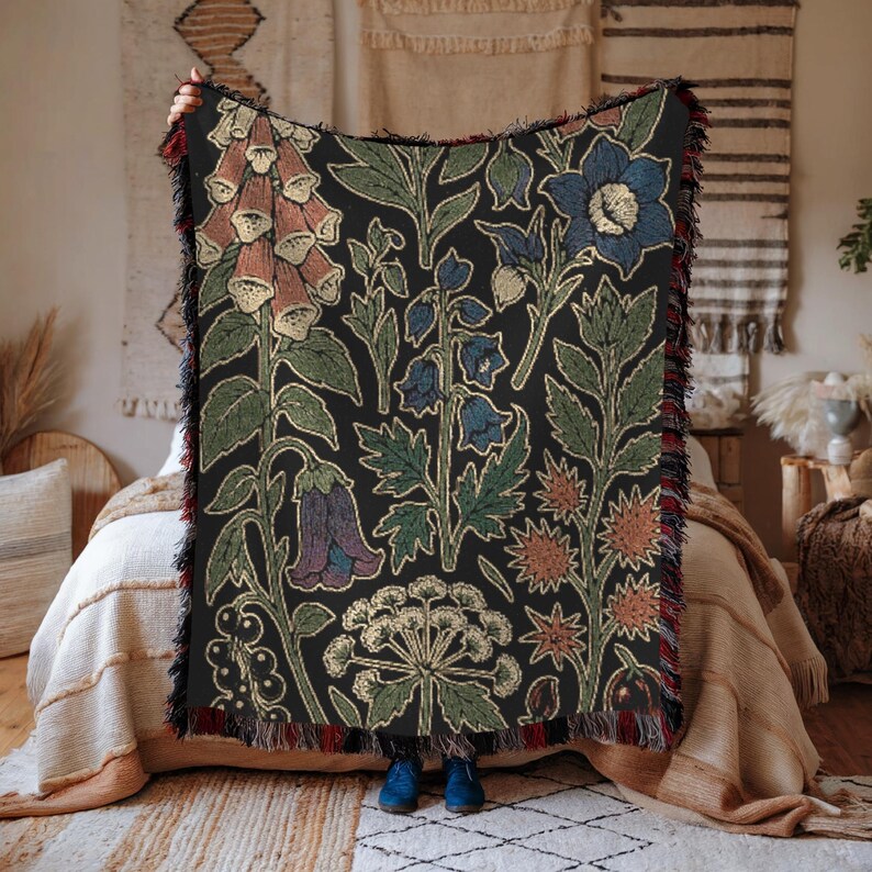 Poisonous Plants Witchy Blanket Nightshade Deadly Nightshade Datura Moonflower Devils Trumpet Hemlock Foxglove Aconite Woven Goth Tapestry