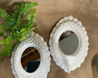 Burwood White Hobnail Style Mirrored Candle Wall Sconces