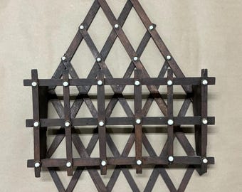 Tramp Art Wall Rack / Letter Holder with Porcelain Knobs