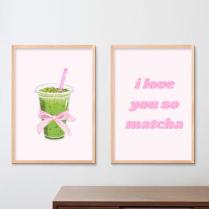 Stampa artistica "Matcha Lover" / Poster per bevande per la decorazione della stanza del college / Interni della casa / Bevanda esclusiva / Parete alla moda / Illustrazione minimalista / Fiocco
