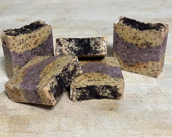 Homemade organic goat milk soap coffee oatmeal Pina colada exfoliate anti-aging anti-acne dry skin allergenic