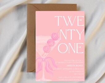 Einundzwanzig Geburtstagseinladung, Pink girly 21st Party-Einladung, digitaler Download, bearbeitbare Vorlage, Glam-Geburtstag für sie, bedruckbar