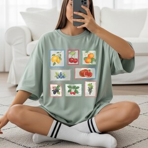 Vintage Fruit Stamp Shirt, Fruits Graphic Tee, Retro Label Shirt, Summer Fruit, Farmers Market Tee, Girly Graphic Top, Cottagecore Aesthetic