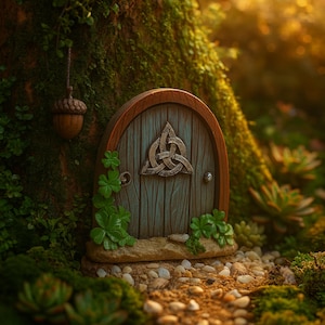 Miniature Fairy Door for Garden Tree | Wooden Elf Door Outdoor Sculpture | Dollhouse Yard Decor | Fairy Home Ornament | Gnome Door Gift