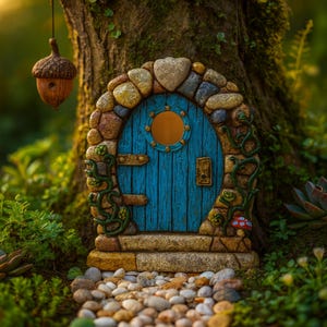 Miniature Wooden Fairy Door Sculpture | Engraved Elf Door for Tree Garden Yard Decor | Outdoor Spring and Summer Gift Ornament