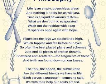 A Dishwasher's Philosophy Poem Print: Cream & Blue No Frame - Digital Download