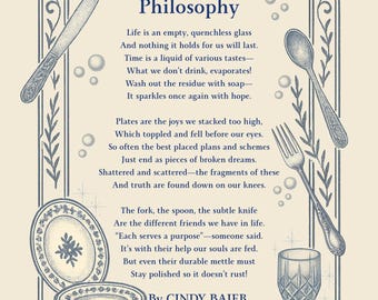 A Dishwasher's Philosophy Poem Print: Light Blue Framed - Digital Download