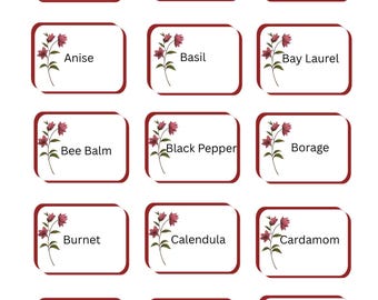 Red/White Printable Herbal Mason Jar Labels | 67 Herbs | Digital Download