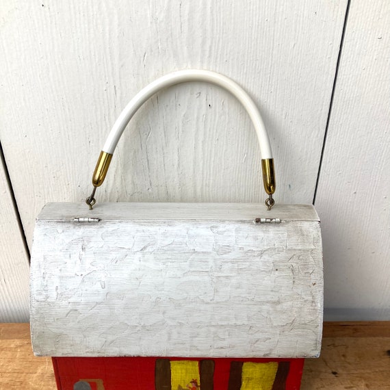 Vintage Wooden House Purse - Painted Wood House P… - image 4