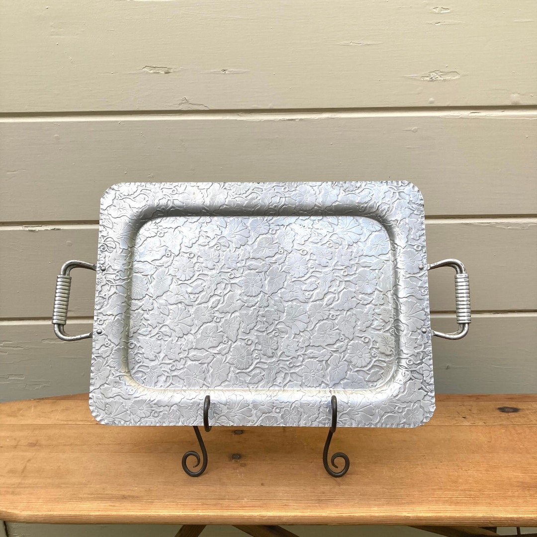 Vintage Aluminum Tray Floral and Ivy Aluminum Serving Tray Ivy Design