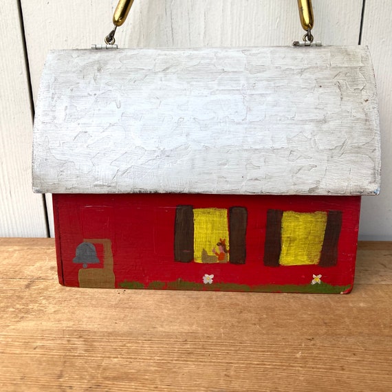 Vintage Wooden House Purse - Painted Wood House P… - image 3