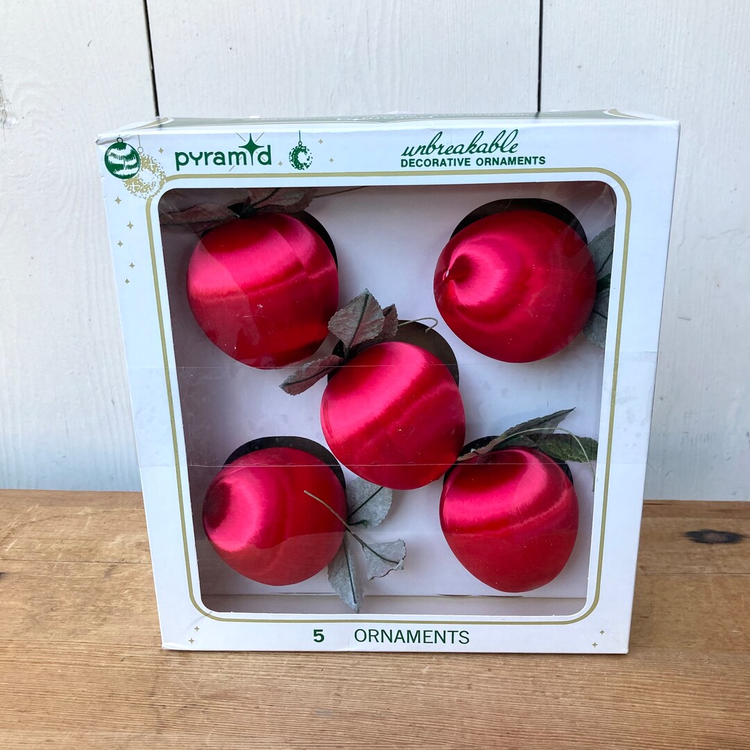 Vintage Red Satin Apple Ornaments Pyramid Apple Ornaments Rauch Apple