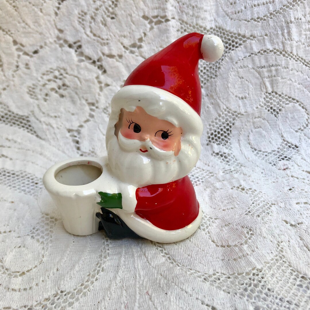 Vintage Santa Candle Holder Santa Candlestick Made in Japan 1950s Christmas Decor Candlestick