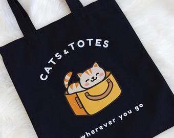Bolsa de mano con diseño de gato kawaii, estilo japonés, ideal como regalo para amantes de los gatos, ideal como mochila escolar para el mercado de agricultores, o como bolsa reutilizable estilo anime.