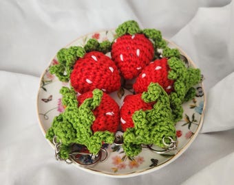 Mini Crochet Strawberry Keychains