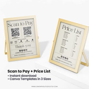 Panneau Scan to Pay et liste de prix – Modèle Canva modifiable avec deux codes QR