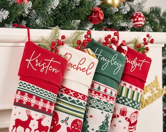 Embroidered Christmas Stocking,Monogram Family Stocking,Personalized Knit Christmas Stocking,Christmas Decor 2026,Christmas Family Gift.