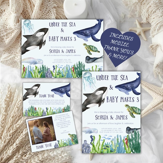 Under the Sea Ocean Baby Shower Invitation Bundle: Editable & Printable Invite Template (Digital Download)