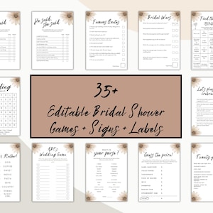 Boho Bridal Shower Games, Printable Bridal Shower Games, Large Floral Editable Wedding Shower Games, Boho Large Flowers Bridal shower