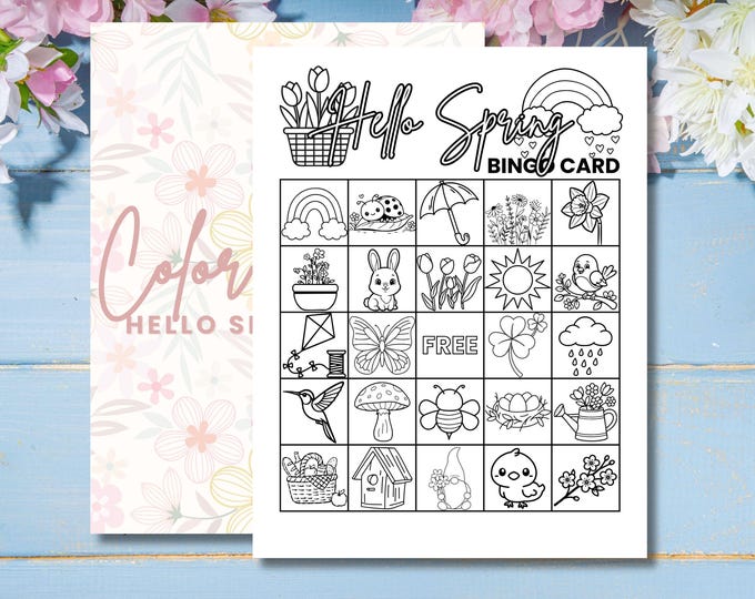 Featured listing image: Hello Spring Bingo Game - Spring Colorable Activity for Kids and Families (PDF Download)