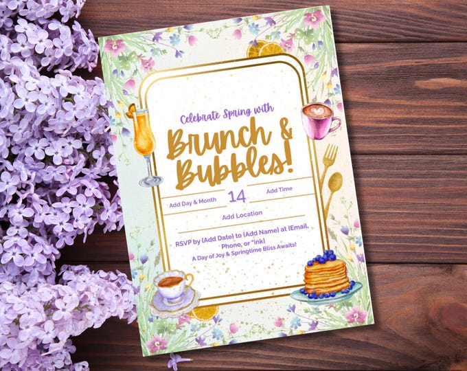 Featured listing image: Spring Brunch Invitation - Printable Floral Watercolor Design for Brunch & Bubbles Event (Editable in Canva)