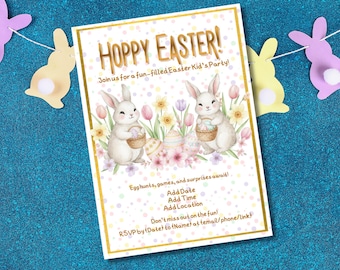 Hoppy Easter! Invitation - Kids' Celebration Invite (Editable in Canva)