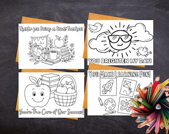 Colorable Teacher Appreciation Cards – Printable Set of 4 Thank You Cards for Teachers (PDF Download)