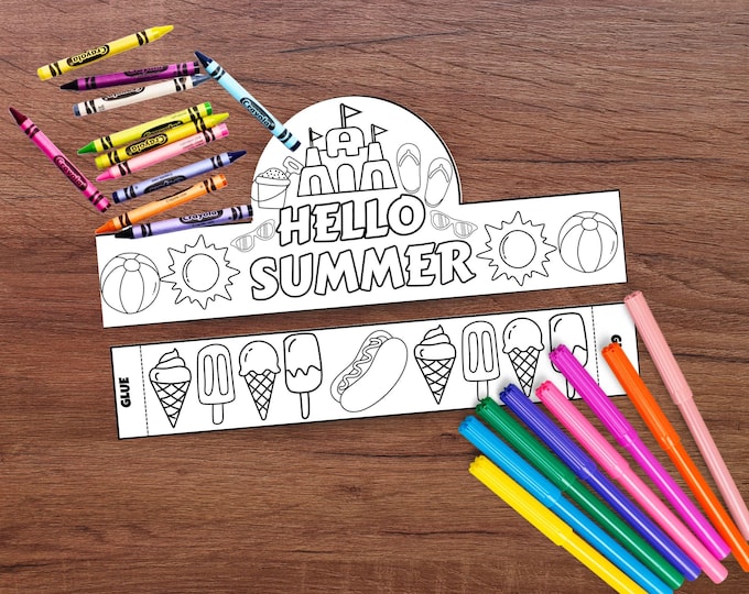Featured listing image: Hello Summer Printable Crown - Fun Kids Activity to Color