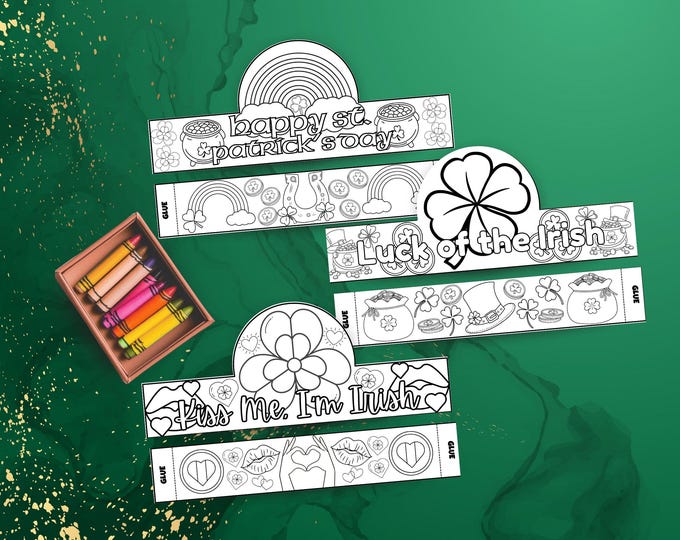 Featured listing image: Classic St. Patrick's Day Colorable Crown Bundle - Happy St. Patrick's Day, Luck of the Irish, and Kiss Me, I'm Irish (PDF Download)