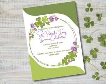 Irish Elegance Invitation - St. Patrick's Day Dinner Celebration Invite (Editable in Canva)