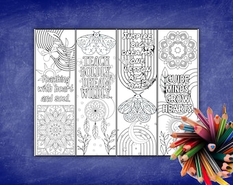 Boho Printable Coloring Bookmarks – Teacher Appreciation Gift for Kids and Adults - Set of 4 (PDF Document)