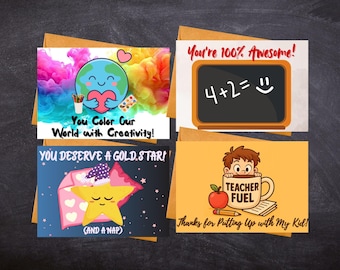 Playful Teacher Appreciation Cards – Printable Set of 4 Thank You Cards for Teachers (PDF Download)