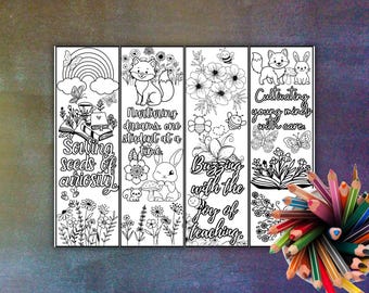 Cottagecore Printable Coloring Bookmarks – Teacher Appreciation Gift for Kids and Adults - Set of 4 (PDF Document)