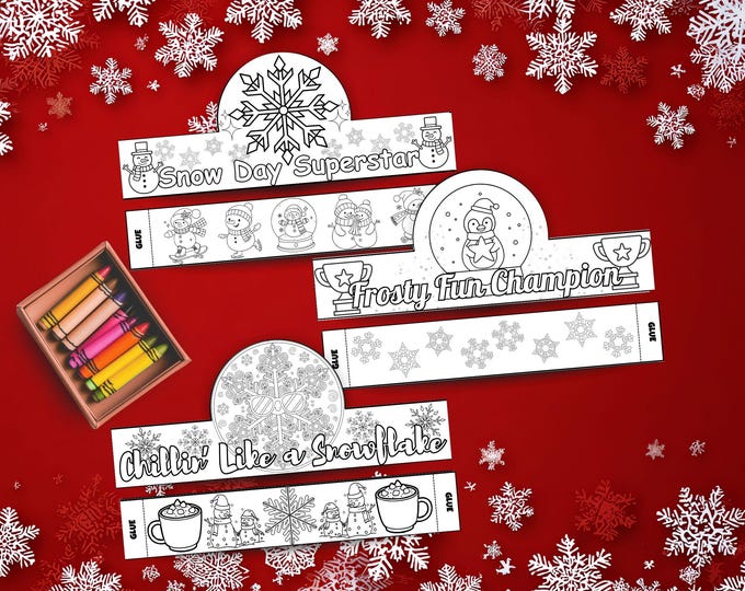 Featured listing image: Winter Wonderland Crown Bundle - Snow Day Superstar, Chillin’ Like a Snowflake, and Frosty Fun Champion Coloring Crafts (PDF Download)
