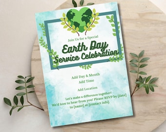 Earth Day Editable Invitation Template for Volunteer Event or Service Day - Earth Day Event Invite (Editable in Canva)
