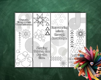 Minimalist Modern Printable Coloring Bookmarks – Teacher Appreciation Gift for Kids and Adults - Set of 4 (PDF Document)