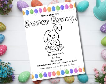 Colorable Easter Bunny Visit Invitation - Kids' Celebration Invite (Editable in Canva)