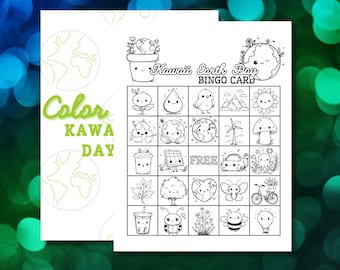 Kawaii Earth Day Bingo Game - Printable Eco-Friendly Activity for Kids and Adults - Fun Coloring Game for Earth Day Party (PDF Download)