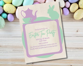 Easter Tea Party Invitation - Modern Invite (Editable in Canva)
