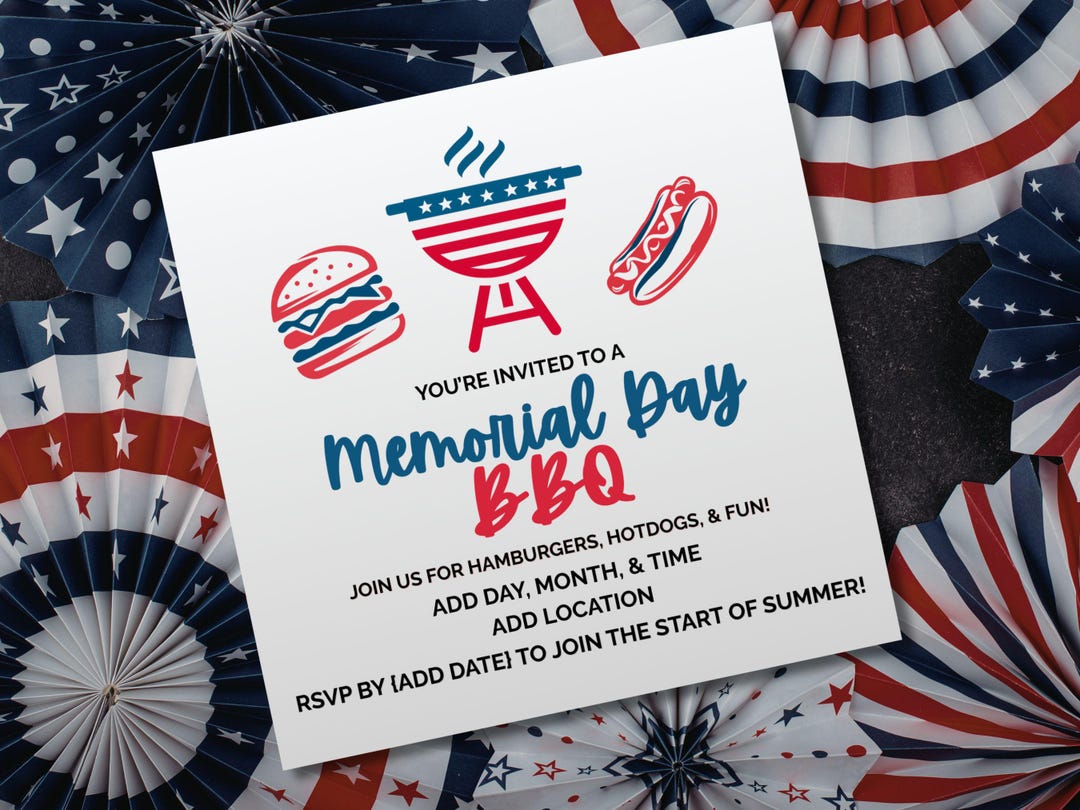 Modern Memorial Day BBQ Invitation Template - Patriotic Red, White, and ...