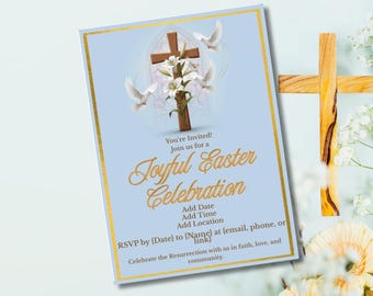 Elegant Religious Easter Celebration Invitation - Church Gathering Invite (Editable in Canva)