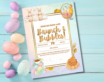 Brunch and Bubbles Invitation - Easter Invite (Editable in Canva)