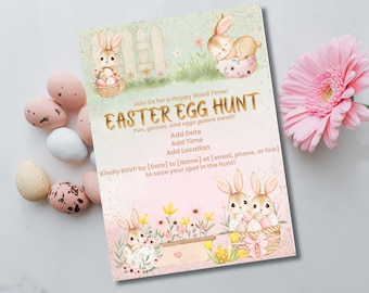 Easter Egg Hunt Invitation - Printable Cozy Bunny Event (Editable in Canva)