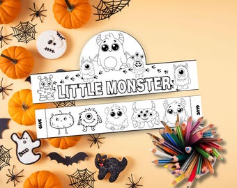 Little Monster Halloween Printable Crown for Kids - DIY Color and Decorate Craft - Fun Party Favor, Classroom Activity, or Costume Accessory
