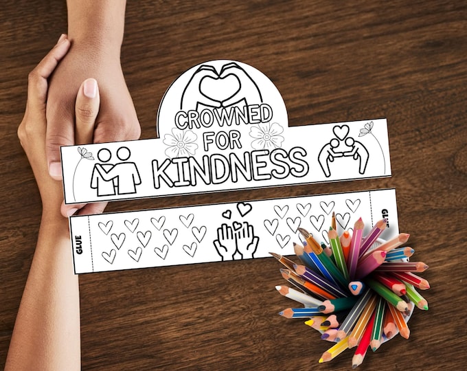 Featured listing image: Crowned for Kindness Printable Craft - DIY Coloring Crown for Kids - Fun Activity to Promote Kindness and Creativity at Home or School