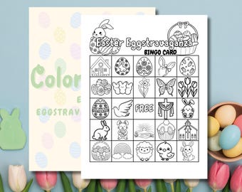 Easter Eggstravaganza Bingo Game - Colorable Activity for Kids and Families (PDF Download)