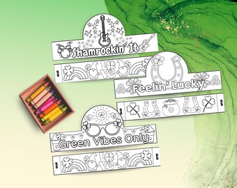 Trendy St. Patrick's Day Colorable Crown Bundle - Shamrockin' It, Feelin' Lucky, and Green Vibes Only (PDF Download)