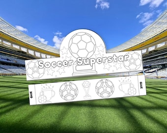 Superstar-kroon voetbal, afdrukbare kleurkroon, kindervoetbalfeest gunst, sport ambachtelijke activiteit, Instant Download